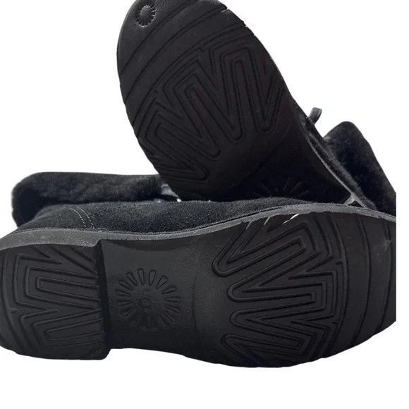 UGG WEYLYN Women's Black Suede Lace Up Fur Trim Boots Ankle Booties‎ Size 7 - Picture 3 of 5